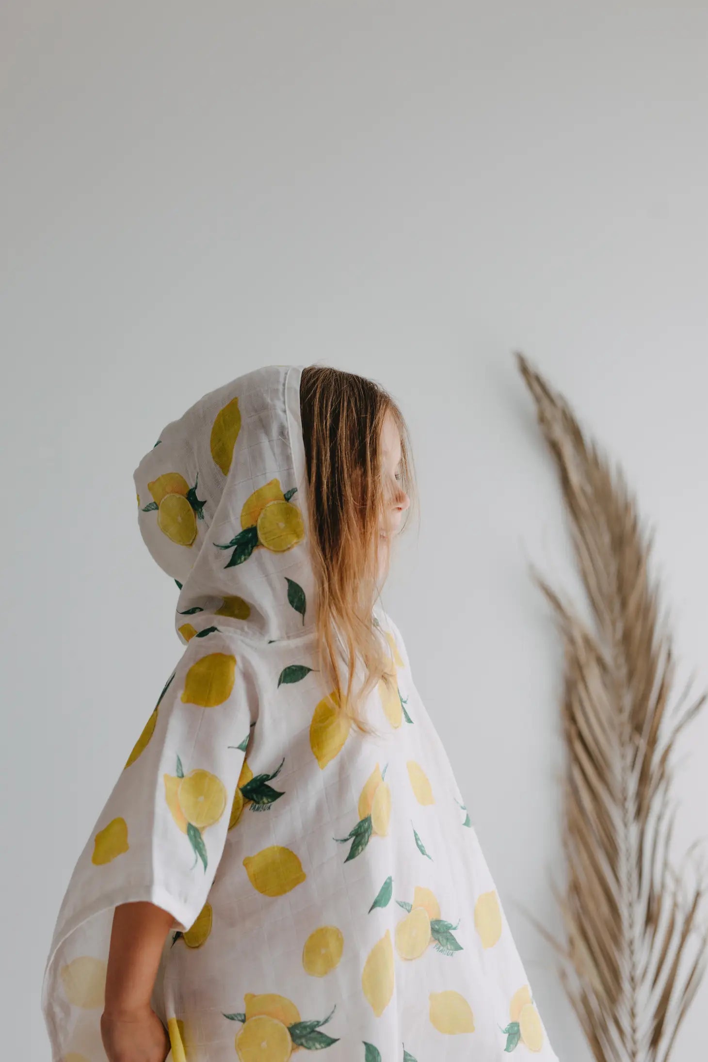 Baby Hooded Cover Up Cotton Organic Muslin - Lemon