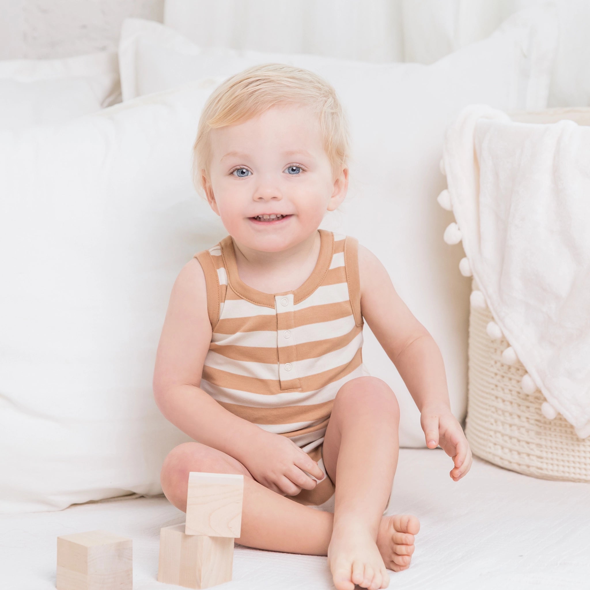 Nile Romper - Tan Ely Stripe