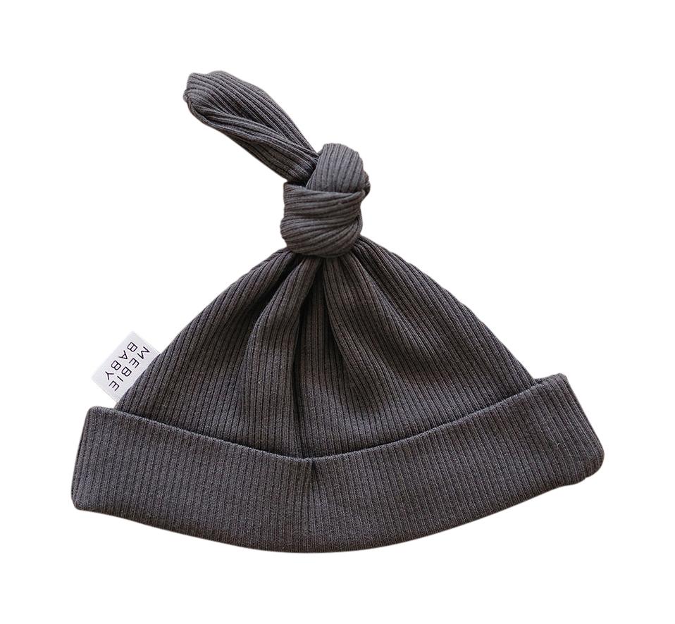 Charcoal Organic Ribbed Newborn Knot Hat