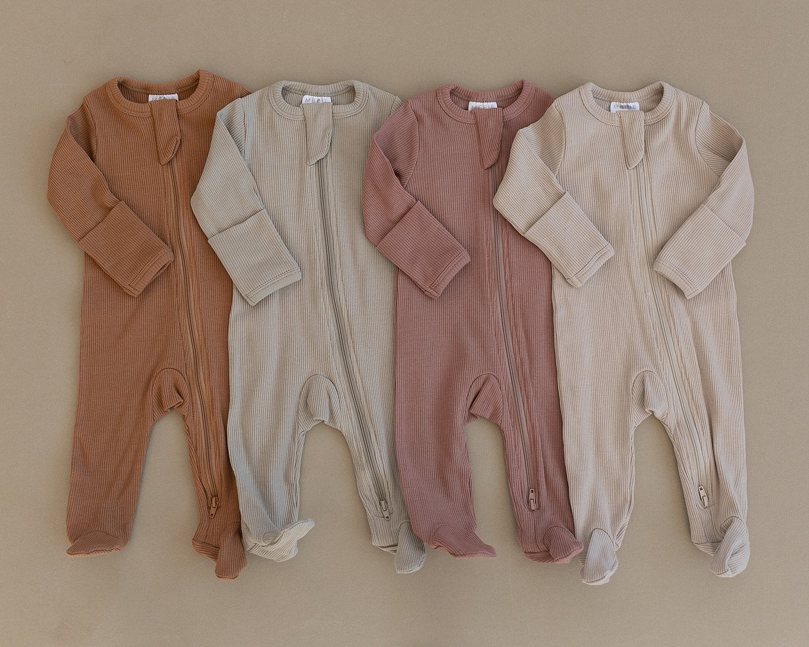Organic Cotton Ribbed Footed Zipper One-piece -Dusty Rose