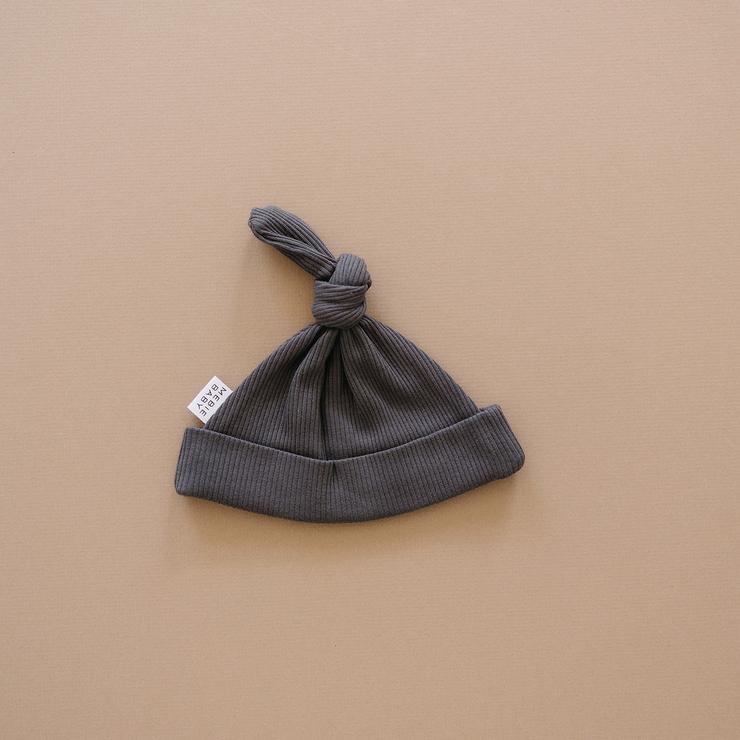 Charcoal Organic Ribbed Newborn Knot Hat