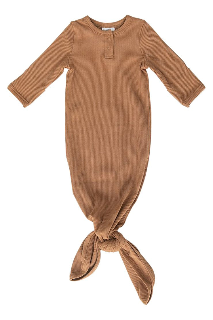 Organic Cotton Ribbed Knot Gown -Mustard