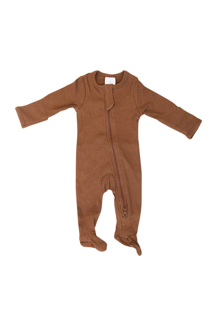 Organic Cotton Ribbed Footed Zipper One-piece -Rust